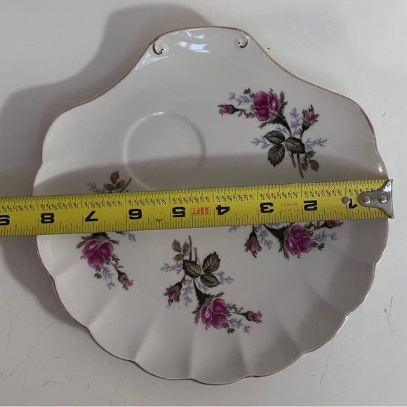 Seashell Shape Bone China Snack Plate Moss Rose Unmarked - Picture 9 of 9
